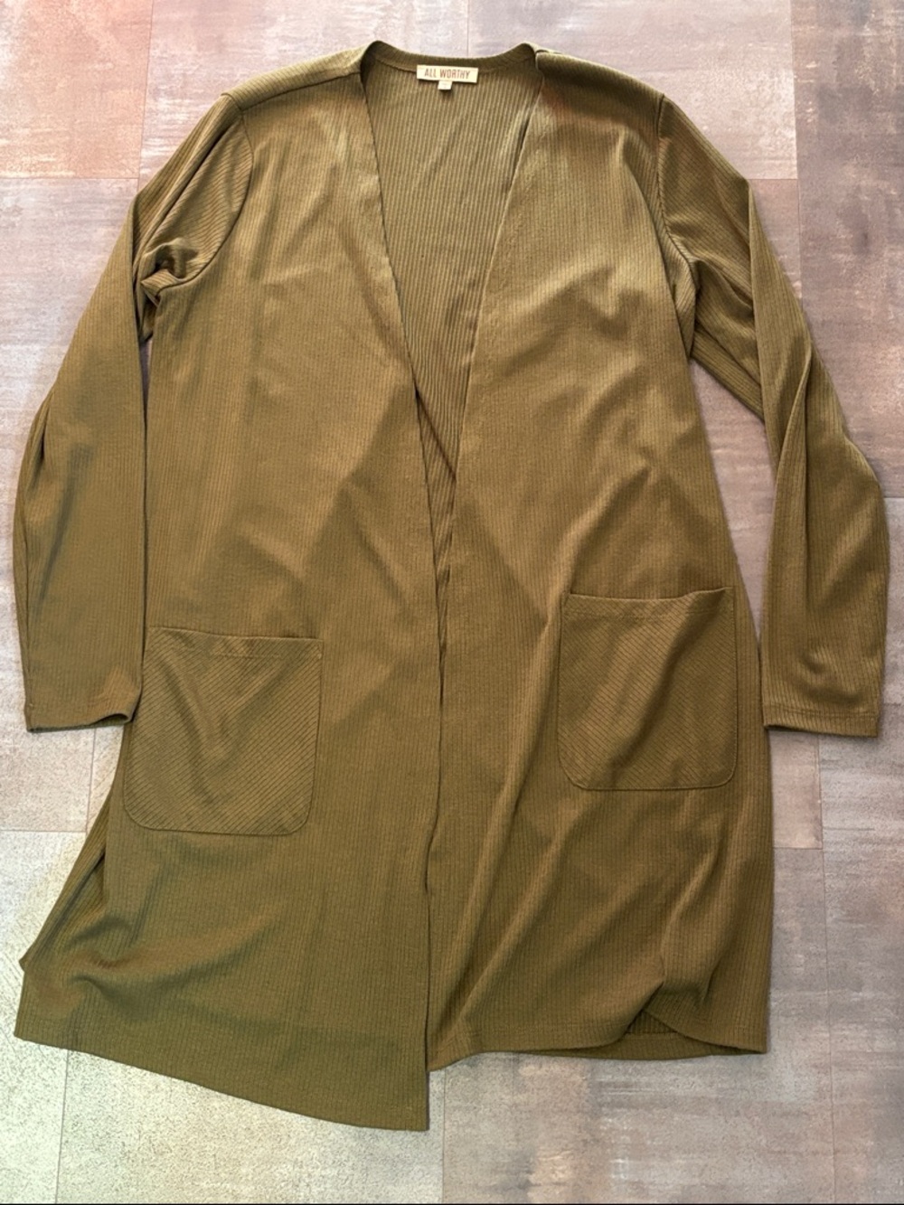 All Worthy by Hunter McGrady Olive Ribbed Open Front Cardigan size medium